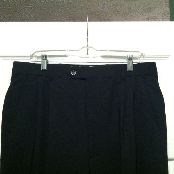 JOSEPH & FEISS MEN'S NEW BLACK 100%WOOL PLEATED DRESS PANTS SIZE: 34/UNHEMMED